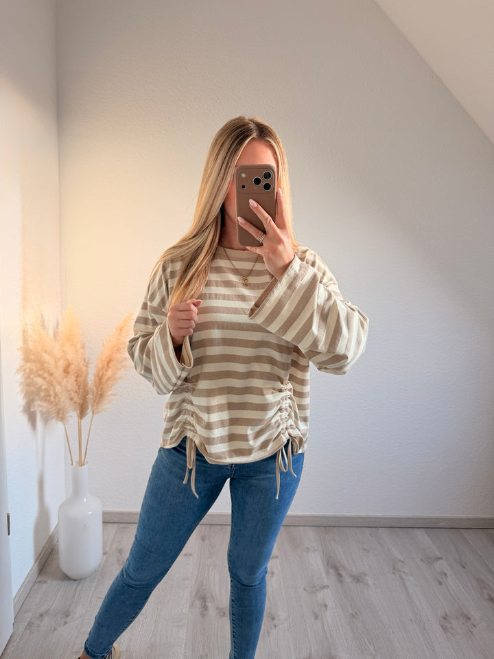 STREIFENSWEATSHIRT MIT RAFFUNG