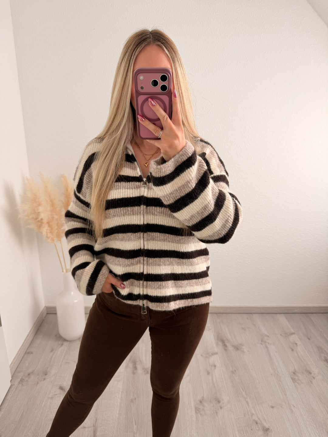 ZIPPER ALPAKA STRICKJACKE FALL