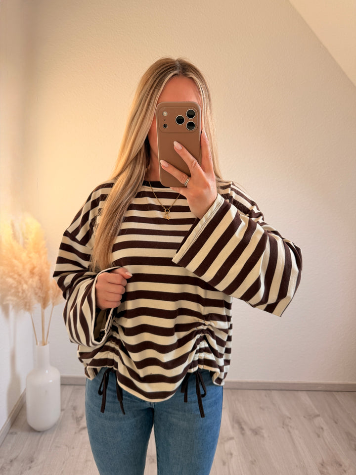 STREIFENSWEATSHIRT MIT RAFFUNG