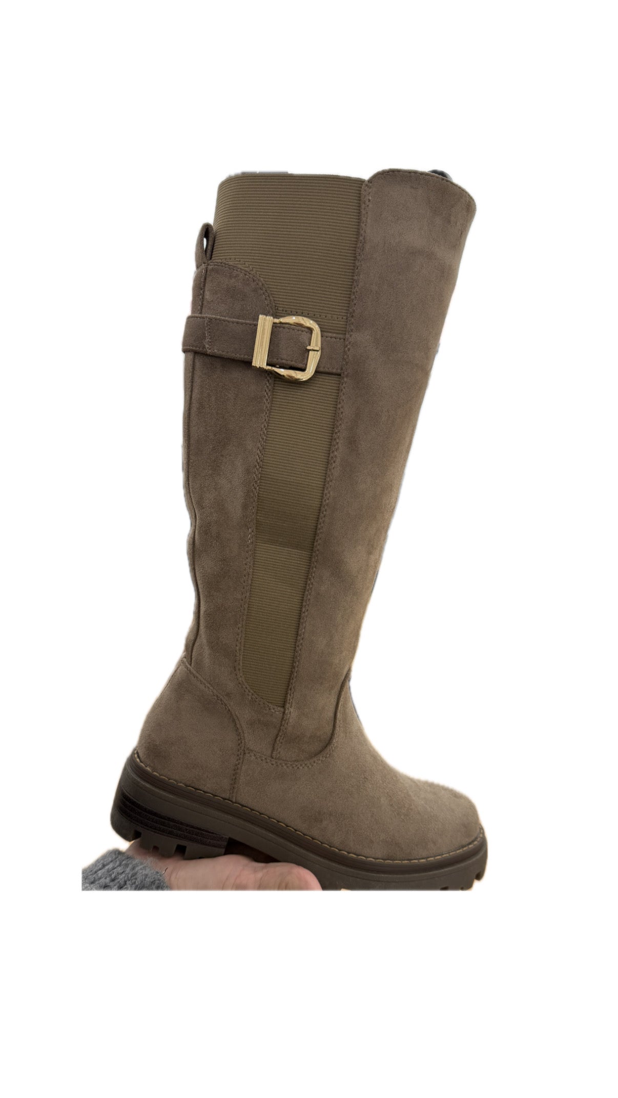 Wildlederimitatstiefel mit goldener Schnalle