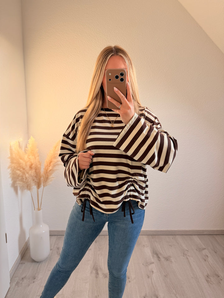 STREIFENSWEATSHIRT MIT RAFFUNG